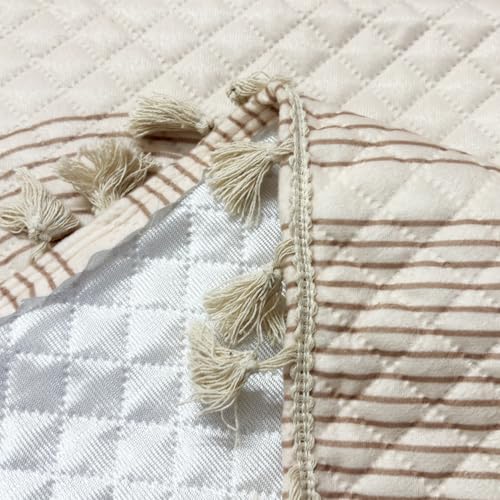 Image of House of Quirk IKATRA Series Quilted Printed Sofa Cover for Indian Sofa Set with Side Pocket - Premium Washable, Anti-Slip, Durable & Ultra Soft Fabric Protector (Beige Loom, Two Seater)