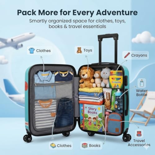 Image of Premium Kids' Travel Trolley Suitcase - Lightweight Hardside Luggage with 360 Spinner Wheels, Durable Lion Print Design for Boys & Girls