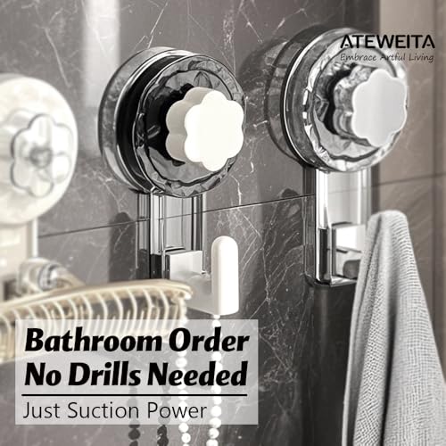ATEWEITA Handtuchhaken Ohne Bohren, Extra Stark Saugnapf Haken, 62mm Wiederverwendbare Bathroom Suction Towel Hooks für Badezimmer, Küche, Camping & Auto (Clear + Silver, 11.2 * 6.2 * 4.3cm*2)