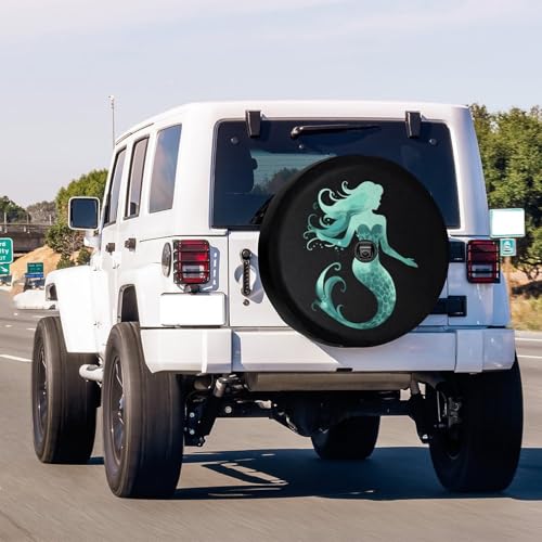 Image of Delerain Spare Tire Cover with Backup Camera Hole Green Mermaid Wheel Covers Waterproof Dust-Proof UV Sun Universal Fit for Trailer RV SUV Truck (18 Inch for Diameter 32 inch-34 inch)