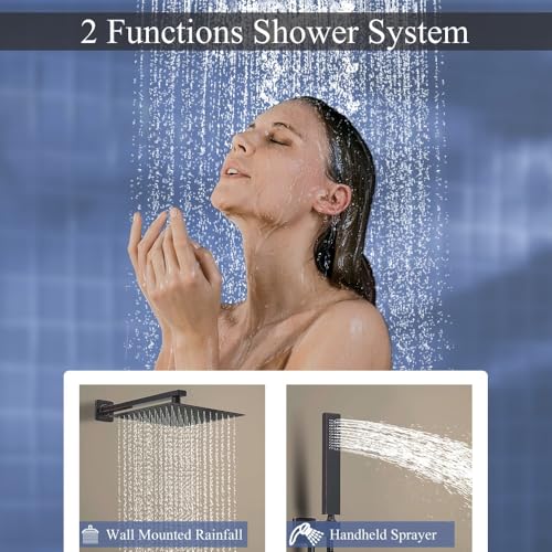 Image of Shower Faucet Set 16 Inch Wall Mount Rain Shower System, All Metal Shower Fixtures - Oil Rubbed Bronze