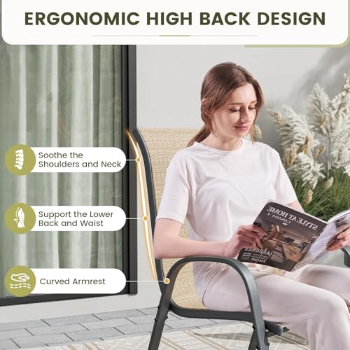 Image of UDPATIO Patio Chairs Set of 4, Stackable Outdoor Dining Chairs with High Back, Breathable Outdoor Chair All Weather Textilene Fabric, for Garden, Backyard (Brown)