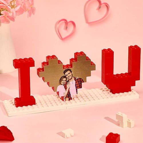 Miniatura 2 de Smile lab Bloque de fotos de ladrillo de construcción personalizado con texto en inglés I Love You rompecabezas en forma de corazón decoración