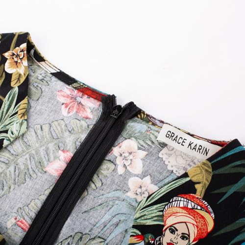 Grace Karin CL007597-35_L@#SLBJYY Women'S Dress 50S Vintage Printed Leaves Pencil Dress Cap Sleeve Business Dress Large thumb #1