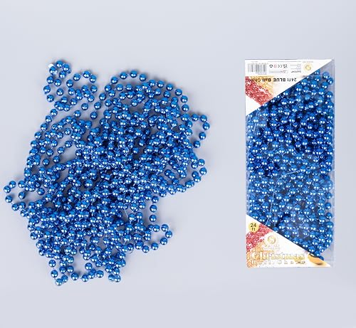 7.2m (24ft) Blue Shiny Christmas Bead Chain Metallic Xmas Beaded Garland Artificial Pearls Tinsel For Christmas Tree Hanging Decorations DIY Art & Crafts Jeweller