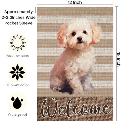 Bandera de jardín Bichon Frise TopPacific de 12x18 pulgadas de doble cara para exterior 6