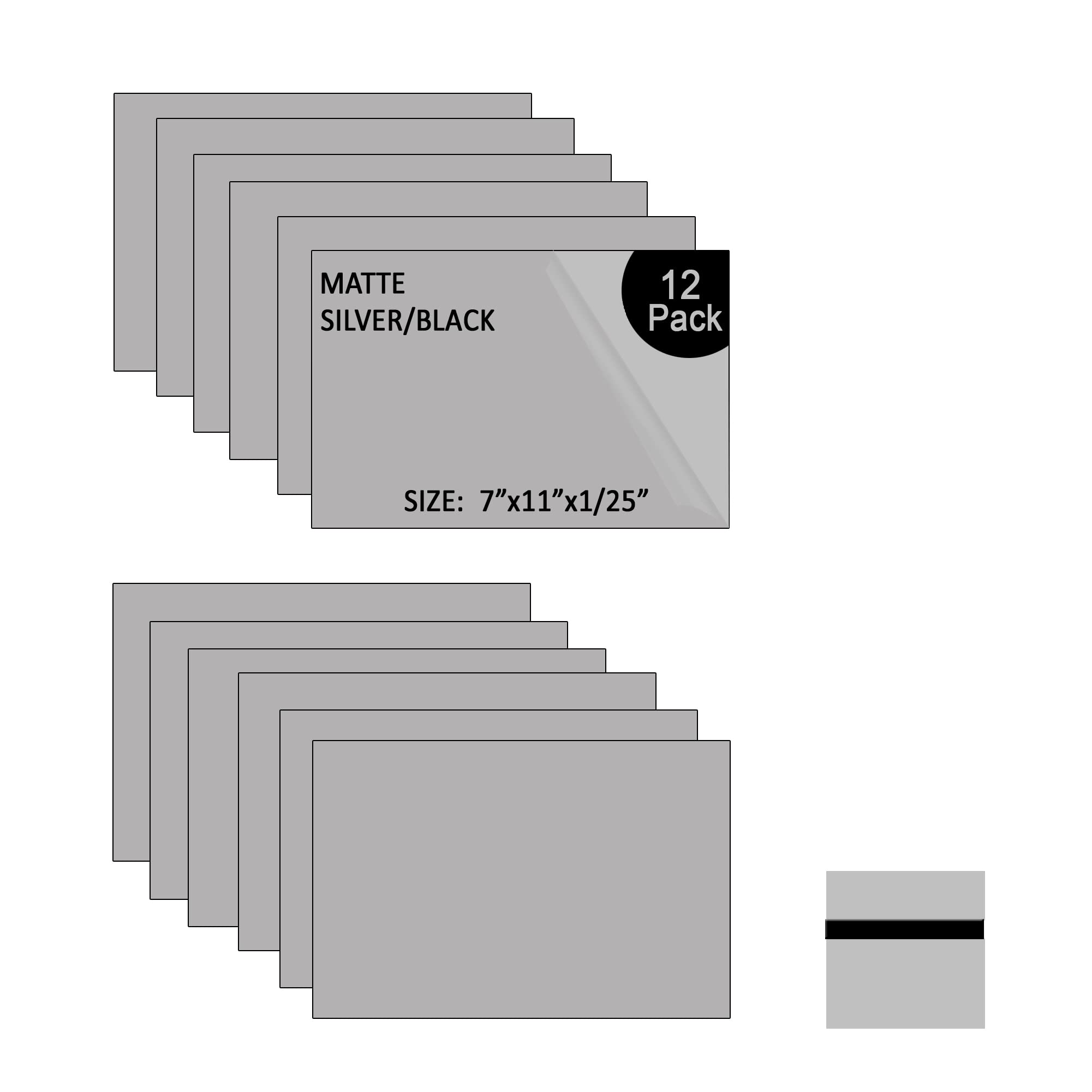 XLNT TECH Engraving Blank Materials ABS Double Color Plastic Sheet, Matte Silver/Black (7" x 11" x .040", 12 Pieces) for Interior Signs, Badges.