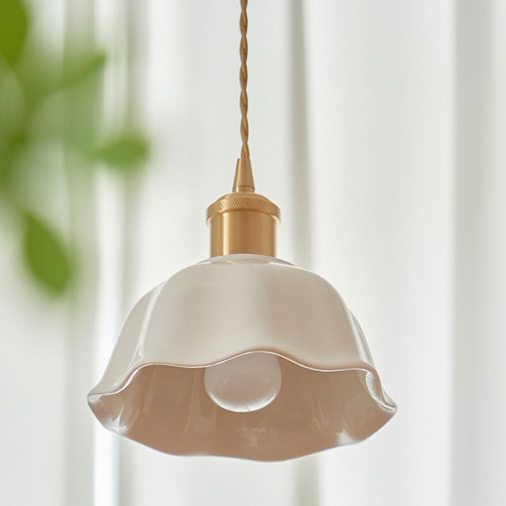 Wisząca Lampa Ceramiczna Z Połowy Wieku, Kwiat, Nowoczesna, Minimalistyczna, Biała, Wisząca Lampa, Wykończenie Mosiężne, łatwe W Czyszczeniu, Wisząca Lampa E27, Lampy Wiszące Adjus