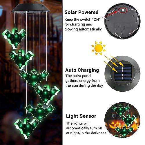 Image of Toodour Halloween Decorations Lights, Hanging Bat Lights for Outdoor Halloween Decor, Halloween Wind Chimes, Waterproof Solar Halloween Lights for Garden, Patio, Window, Yard, Party, Bat Decoration