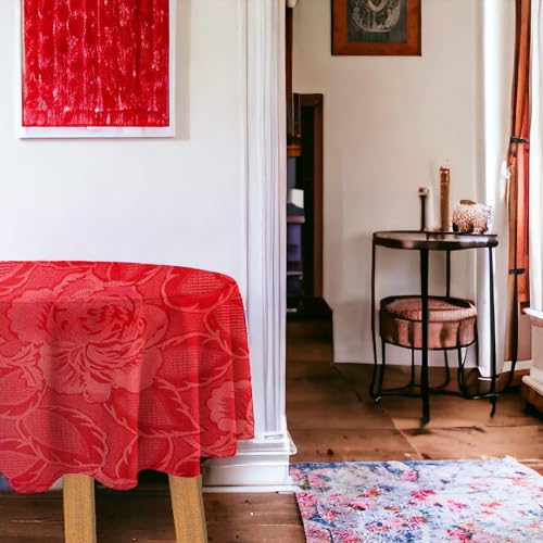Super Mundo - Mantel Mesa Redonda Antimanchas, Impermeable, Lavable, Poliéster 100% 120x120CM, Rojo