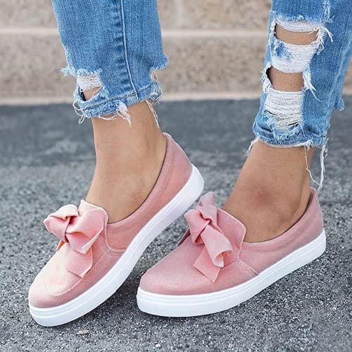 ZBYY Women's Slip On Sneakers,Fashion Sneakers Classic Flats Comfortable Walking Casual Shoes Bow Loafers4