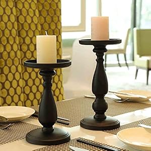 Black Decorative Candle Holder Set of 2 Home Decor Pillar Candle Stand Coffee Table Mantle Decor Centerpieces for Fireplace Living or Dining Room TableClassic Pastoral Style Candlesticks