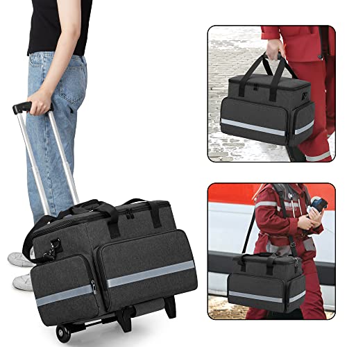 Image of CURMIO Rolling Medical Bag with Wheels, First Aid Kits Case with Removable Dividers, Empty Emergency Response Supplies Bag for Home Health Nurses, Doctors, EMT, EMS Professionals, Black