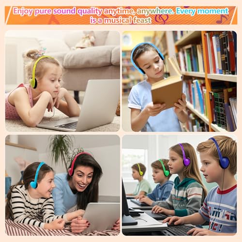 Image of USB C Headphones Bulk 50 Pack for Classrrom Kids School Wired | On Ear USB Type C Bulk Headphones for Kids Children Teens Students Library Museum Travel Laptop Pad PC Phone Mixed Colors