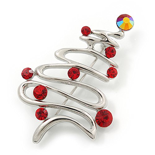Broche Sapin de Noël en cristal rouge : fixez vos foulards avec élégance