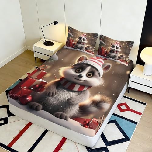 Drap housse protection matelas raton laveur Noël microfibre 90x200 - 5