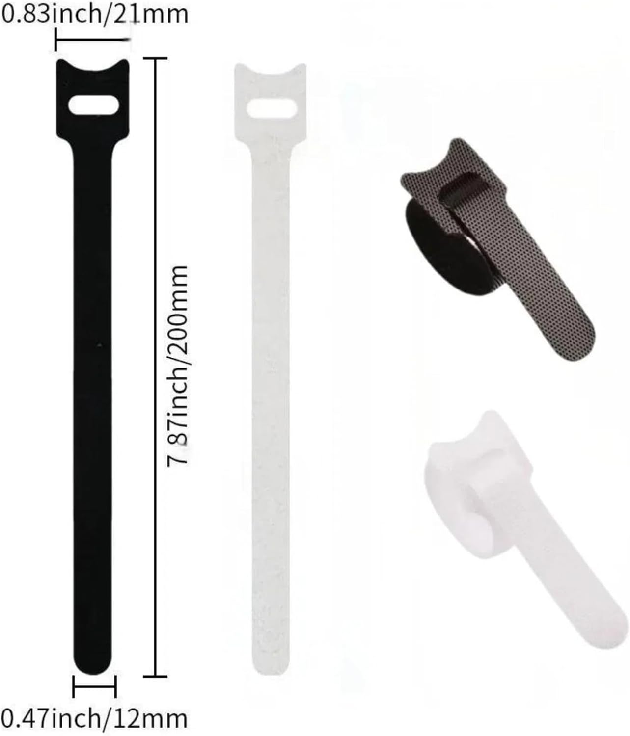 60 Pcs Reusable Fastener Straps - 7.9 Inch Cable Management Ties, Adjustable Hook & Loop Organizer Straps for Home, Office and Data Centers,Black
