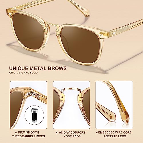 CARFIA Round Acetate Small Face Polarized Sunglasses for Women Fashion Retro Metal Bridge Shades CA5015 Clear Tea — view 6