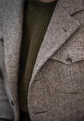 Men's Single Breasted Wool Blend Blazer Vintage Herringbone Casual Sport Jacket4