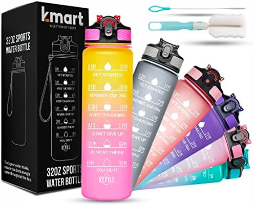Water Bottle 1000ml Sports Water Bottle with Motivational Time Marker & Straw, Dishwasher Safe Leak-proof Drink Bottle BPA Free Non-Toxic Tritan Material 1 Click Open for Running Gym (Yellow Gradient)
