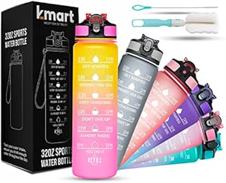 Water Bottle 1000ml Sports Water Bottle with Motivational Time Marker & Straw, Dishwasher Safe Leak-proof Drink Bottle BPA Free Non-Toxic Tritan Material 1 Click Open for Running Gym (Yellow Gradient)