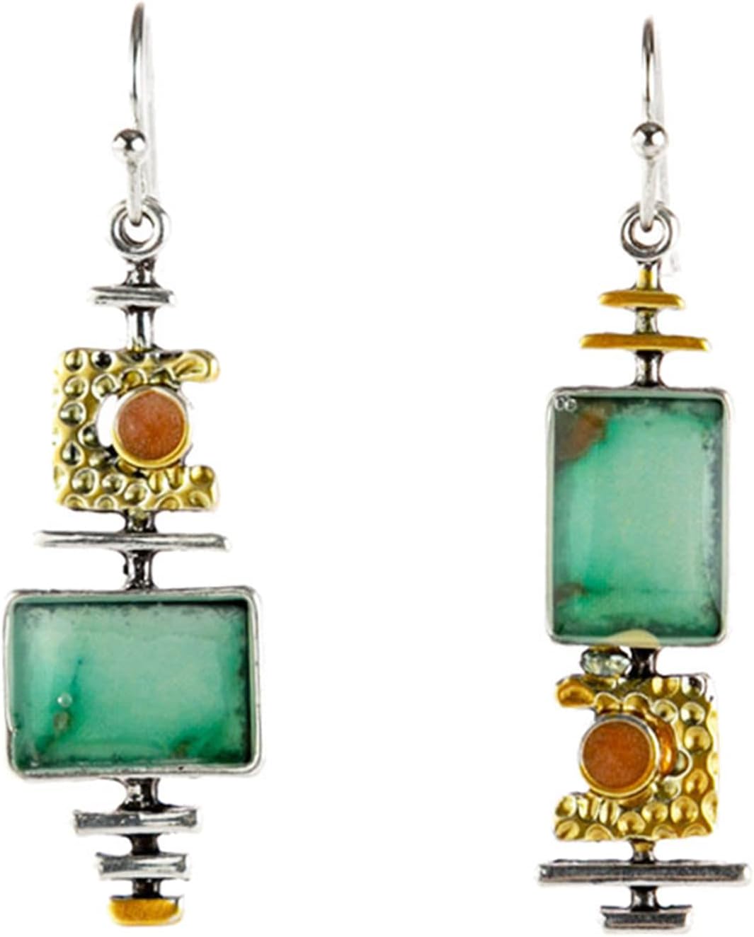 Boho Handmade Earrings for Women Unique Lightweight Vintage Bohemian Green Stone Metal Dangle Drop Statement Earrings Asymmetrical Jewelry Gifts