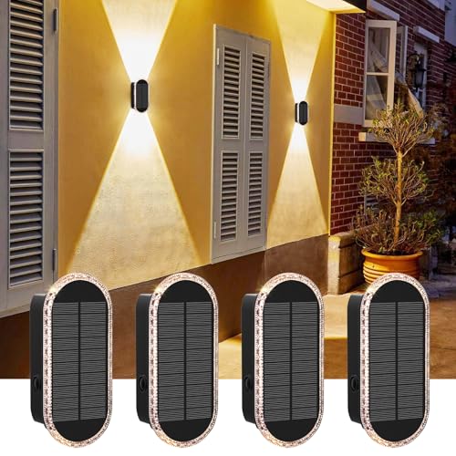 AGOTD Solar Wandleuchte Aussen, Einstellbar Solarlampen für Außen, LED Wandleuchten Up & Down Light, 3 Leuchtmodi Wasserdicht Solar Wandleuchte für Aussen Garten, Zaun beleuchtung, Balkon Deko 4 Stück