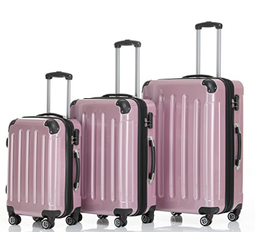 Preisvergleich Produktbild BEIBYE Hartschalen Koffer Trolley Rollkoffer Reisekoffer 4 Zwillingsrollen (Kofferset, Rosa)