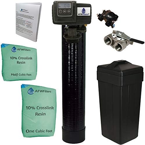 AFWFilters 1.5 Cubic Foot (48k) Whole Home Water Softener with Durable 10% Crosslink Resin, 1" Stainless Steel FNPT Connection, and Black Tanks