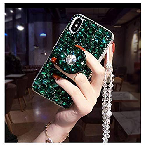 Diamond Kickstand Case for LG Stylo 2,3D Handmade Luxury Sparkle Stunning Stones with Crystal Strap Bling Diamond Glitter Case for LG Stylo 2/ LS775/ Stylus 2 Plus(Green)
