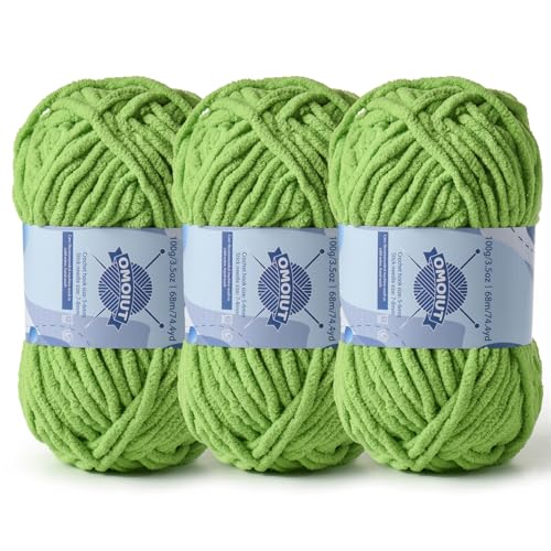 Image of 3 Pack Chunky Chenille Yarn for Crocheting, Baby Yarn for Crocheting Soft Blankets, Bulky Yarns for Crochet Amigurumi, 300g (223yds) Fluffy Velvet Yarns for Hand Knitting (3 Grass Green)