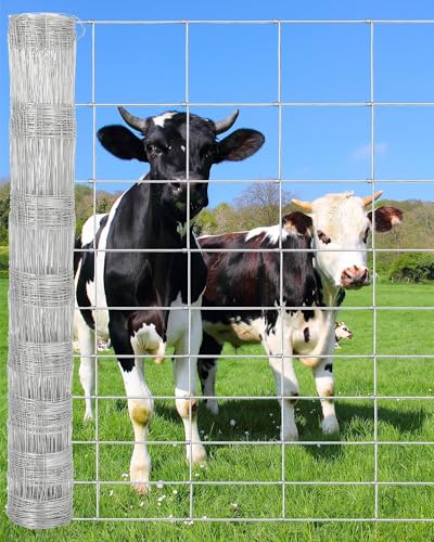 Cattle Fence 4FT x 328FT - Heavy Duty Galvanized Wire Fencing for Hog, Horses, Sheep &amp; Deer, Durable Chain Link Fence for Yard Protection, Livestock &amp; Poultry Enclosures