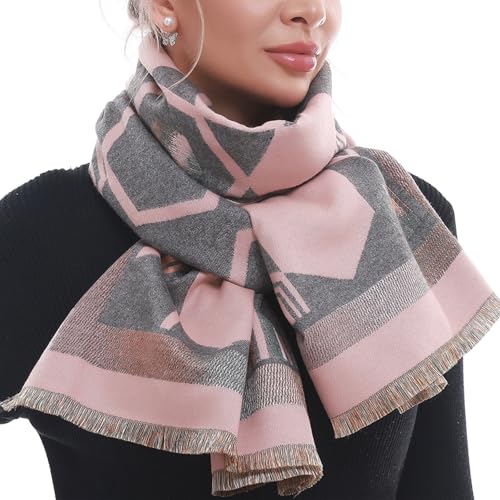 SWAT PANY Scarf for Women Pashmina Blanket Shawls and Wraps Winter Warm Scarves Dusty Pink/Grey