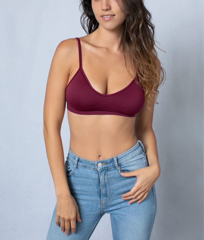 Image of Blue 55 Women's Bralette Wireless Padded Bra Top Sexy Everyday Basic Deep V-Neck