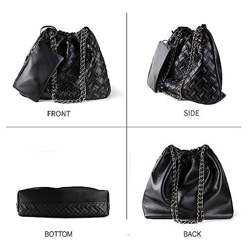 Bolso Hobo de Cuero Tejido para Mujer con 2 Carteras miniatura 3