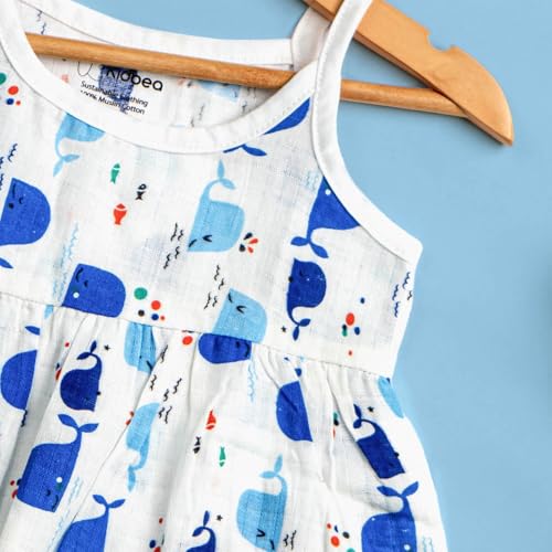 Image of Kidbea Muslin Frock for Baby Girls | Cotton Dress for Newborn Babies | Sleeveless, Tie-Up Shoulders Summer Wear Clothes