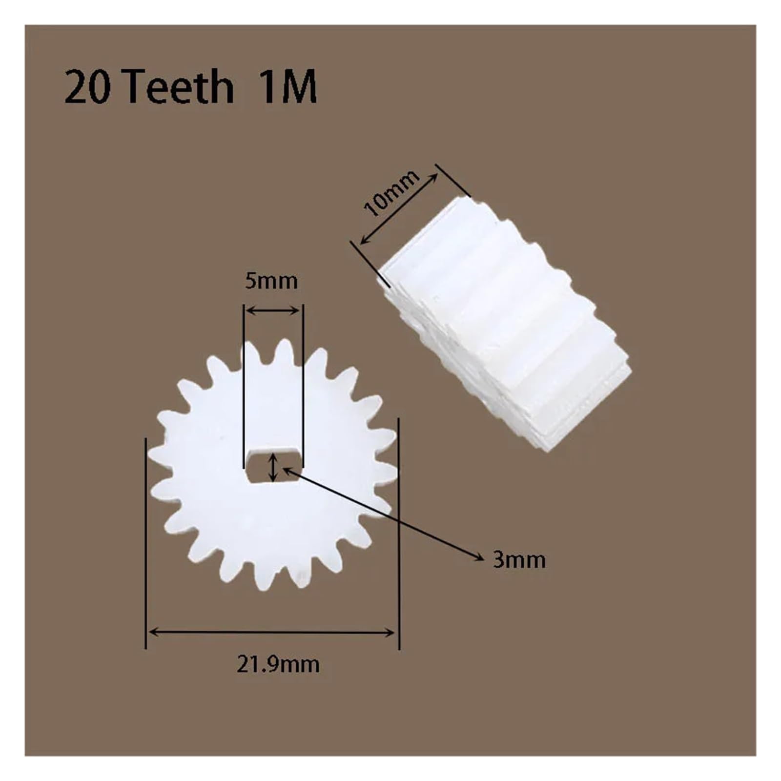 Zahnräder mit Kunststoffwelle 20T 1M Kunststoffzahnrad schmales elliptisches Loch 5 x 3 mm Außendurchmesser = 22 mm 20 T 28BYJ-48-5V DIY-Reparatur 20Z Ritzelteile