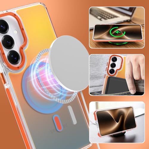 Image of Magnetic Case for Samsung Galaxy S26 Plus [Compatible with Magsafe] [Cute Fashion Fluorescent Design] [1 Screen Protector] Slim Translucent Matte Case for Galaxy S26 Plus 6.7 inch, Orange