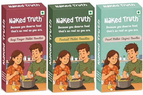 Image of Naked Truth Millet Noodles Combo Pack of 3 | No Maida Veg Hakka Noodles | High Fiber Healthy Noodles | Non-Fried Ready to Cook (Ragi + Foxtail Millet + Pearl Millet Noodles) | No MSG /Preservatives