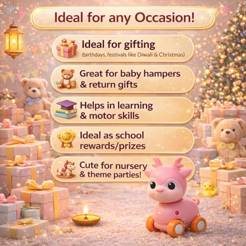 Image of GRAPHENE Press & Go Deer Animal Toy [Deer] for 6-24 Months Kids Toddlers Friction Powered with 360 Rotation Baby Racing Car Birthday Gift Toy Boys Girls (Multicolor)