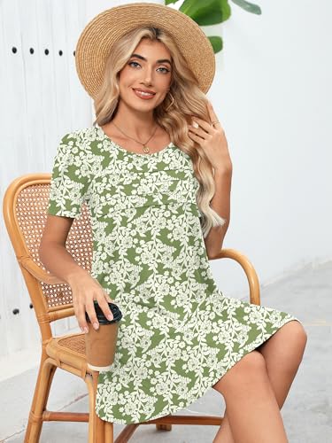 Image of Heymoments Women's Short Sleeve Crewneck Sundress Summer Casual A-Line Beach Dress with Pockets S-2XL