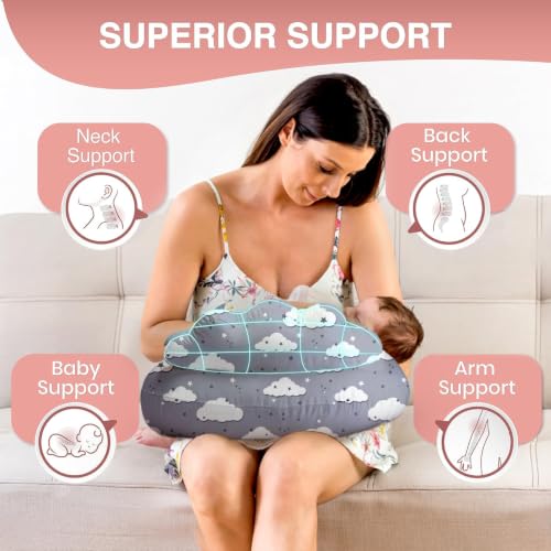 Image of Nursing Pillow - Breastfeeding Pillows with Security Fence for Enhanced Support & Comfort - Removable Cotton Cover, Adjustable Waist Strap, Newborn Essentials Must Haves Baby Registry Search