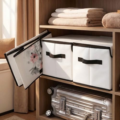 Image of Stackable Storage Bins with Lids,Closet Organizers Fabric Box for Home and Office,Blanket Clothes Organizers,Under Bed Storage Containers 3 Pack