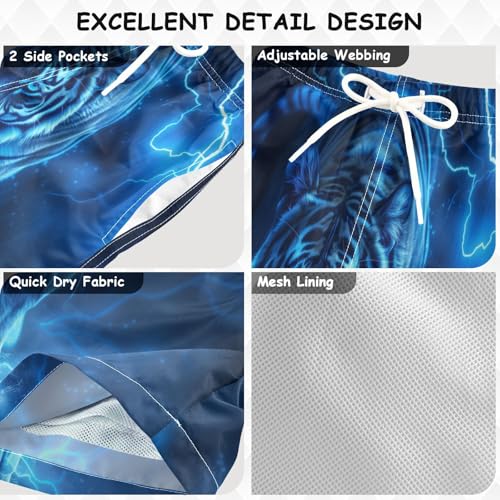 Blue White Tiger Lightning Boys Swim Trunks Kids Toddler Beach Board Shorts Teen Quick Dry Bathing Suit Swimsuit3