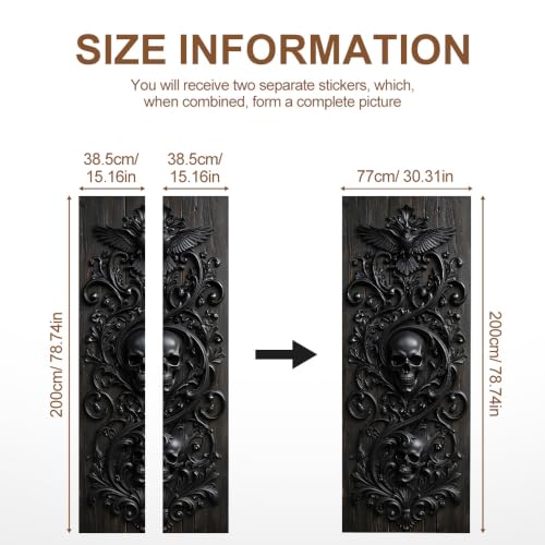 Image of 3D Gothic Skull Door Mural Peel and Stick Halloween Door Cover