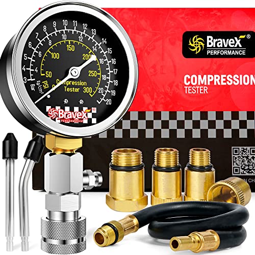 Compression Tester Automotive - 8Pcs Small Engine Compression Tester, Cylinder Compression Test Kit With Brass Adapters And Rigid Hoses, Compression Gauge For Petrol Engine Motorcycle #TOP21
