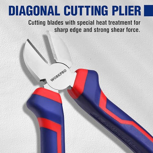 WORKPRO 3-Piece Pliers Set, 6" Long Nose, 6" Diagonal Cutting, 7" Combination, Soft Grip, Blue, Red, Carbon Steel, for DIY Household Repair 3 WORKPRO 3-Piece Pliers Set, 6" Long Nose, 6" Diagonal Cutting, 7" Combination, Soft Grip, Blue, Red, Carbon Steel, for DIY Household Repair - Image 3