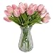 Packozy 20 pcs PU Real-Touch Artificial Tulip Flowers 13.4" for Home Wedding Party Decor (Pink)