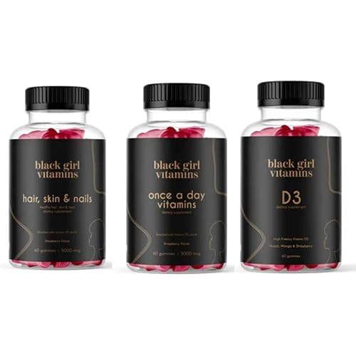 Black Girl Vitamins Look Good Feel Good Bundle – Hair Skin & Nails, Vitamin D3 2000IU & Once a Day Multivitamin - Women's Supplement Bundle – Energy, Immunity & Beauty Support