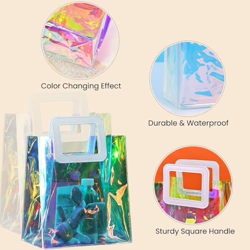 Image of SATYAM KRAFT 48 Pcs Transparent Reusable Leather Goodie Bags | Elegant Gift Bags for Her /Him Wedding Return Favors, Engagement Hampers, Marriage, Birthday & Festival Gifting | Handle Hamper Shopping Carry Bags (Rainbow White Square)